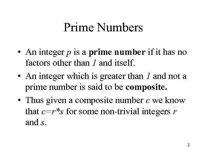 RSA 1 Prime Numbers An integer