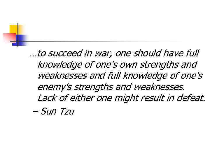 …to succeed in war, one should have full knowledge of one's own strengths and