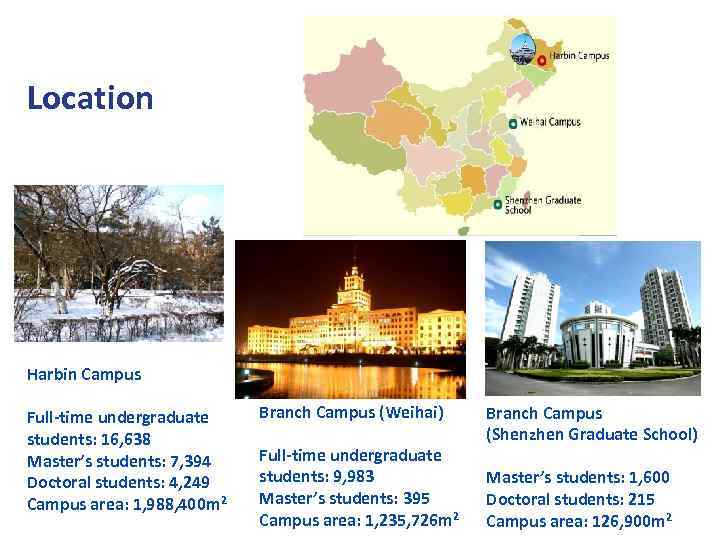 Location Harbin Campus Full-time undergraduate students: 16, 638 Master’s students: 7, 394 Doctoral students: