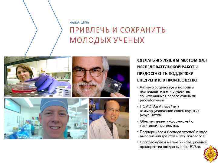 НАША ЦЕЛЬ ПРИВЛЕЧЬ И СОХРАНИТЬ МОЛОДЫХ УЧЕНЫХ СДЕЛАТЬ ЧГУ ЛУШИМ МЕСТОМ ДЛЯ ИССЛЕДОВАТЕЛЬСКОЙ РАБОТЫ,