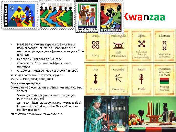 Kwanzaa В 1966 -67 г. Молана Каренга (US – Us Black People) создал Кванзу