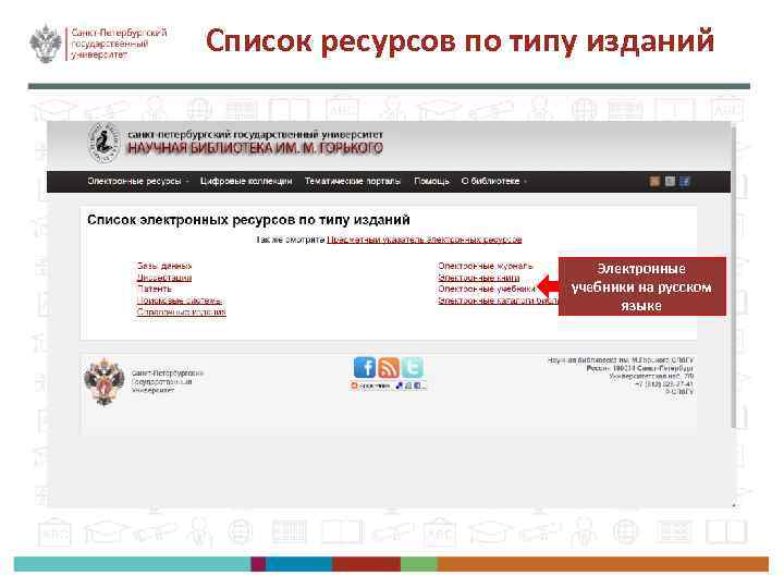 Список ресурсов по типу изданий Электронные учебники на русском языке 