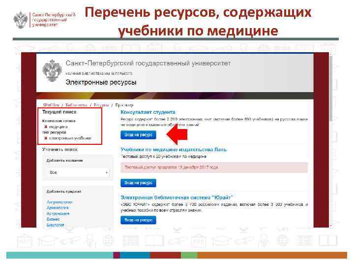 Перечень ресурсов, содержащих учебники по медицине 