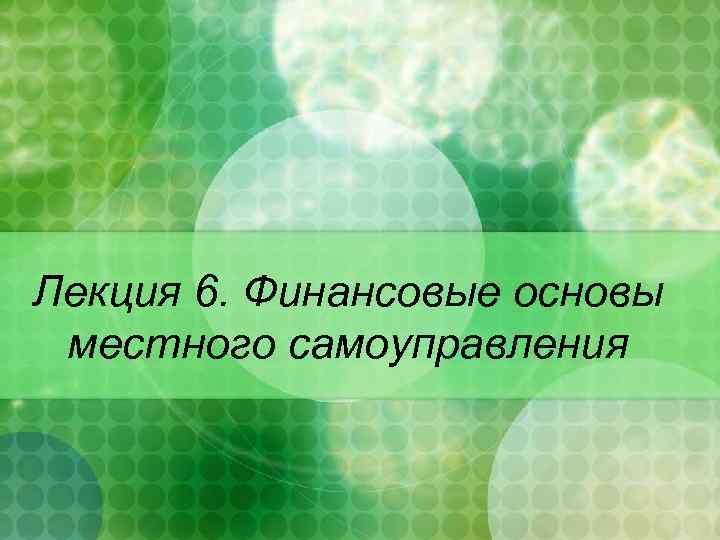 Лекция 6. Финансовые основы местного самоуправления 