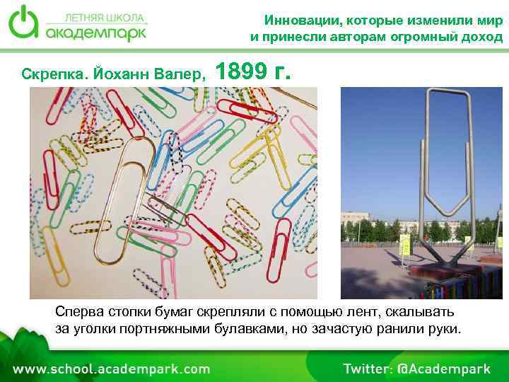 Инновации, которые изменили мир и принесли авторам огромный доход Скрепка. Йоханн Валер, 1899 г.