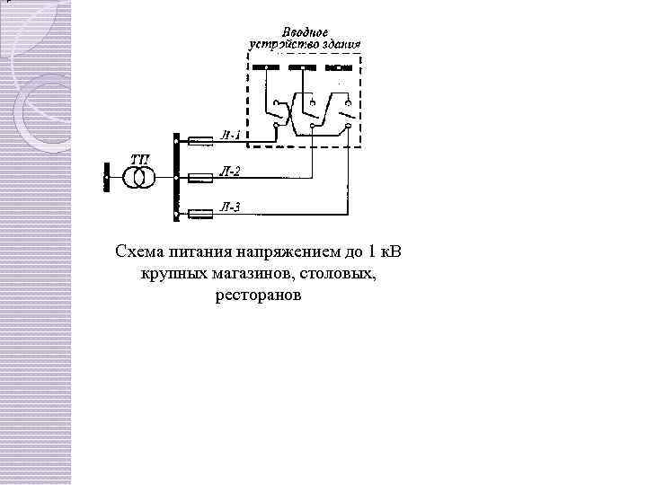 Р Схема питания напряжением до 1 к. В крупных магазинов, столовых, ресторанов 