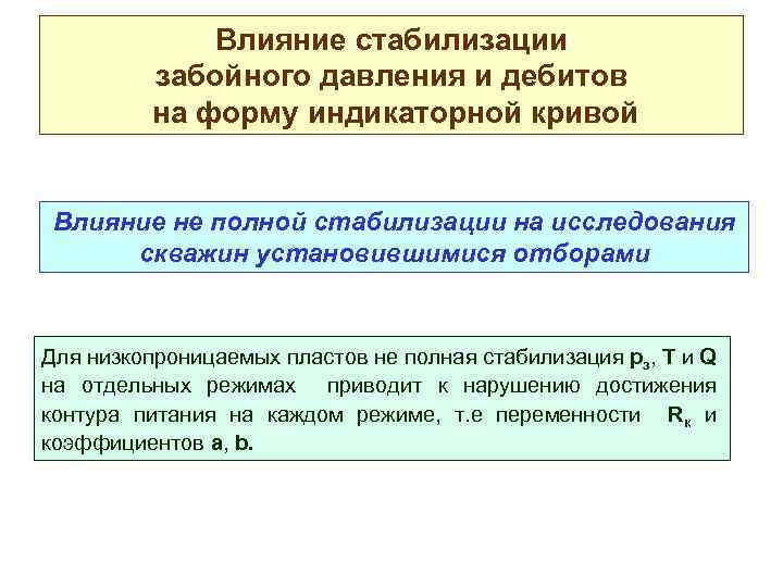Влияние стабилизации забойного давления и дебитов на форму индикаторной кривой Влияние не полной стабилизации