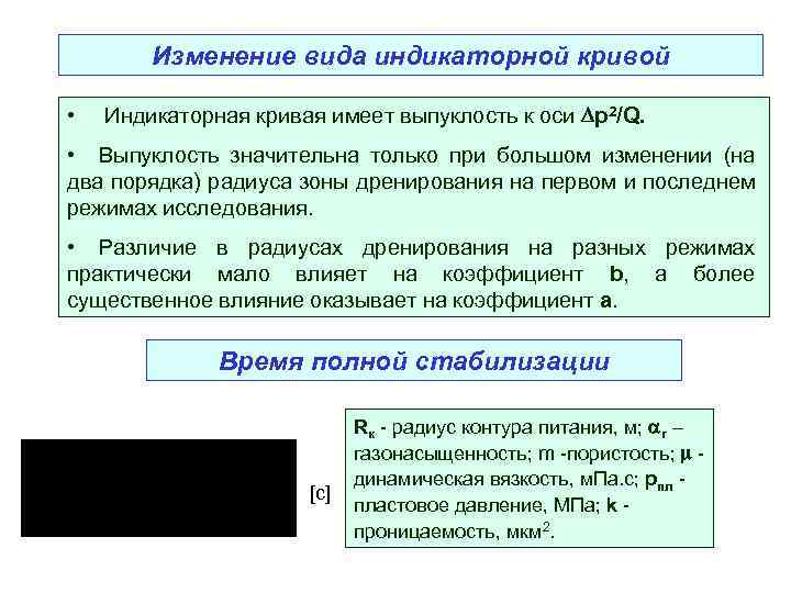Изменение вида индикаторной кривой • Индикаторная кривая имеет выпуклость к оси р2/Q. • Выпуклость