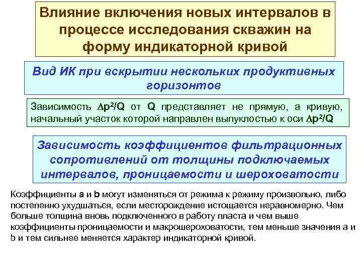 Влияние включения новых интервалов в процессе исследования скважин на форму индикаторной кривой Вид ИК