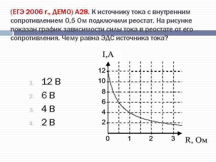 (ЕГЭ 2006 г. , ДЕМО) А 28. К источнику тока с внутренним сопротивлением 0,