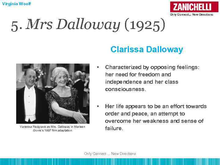 Virginia Woolf 5. Mrs Dalloway (1925) Clarissa Dalloway • • Vanessa Redgrave as Mrs.