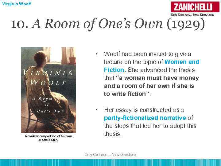 Virginia Woolf 10. A Room of One’s Own (1929) • • A contemporary edition