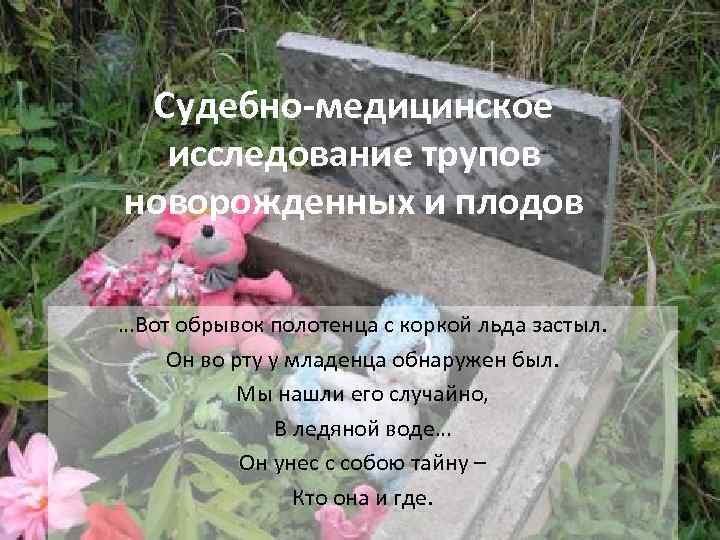 Судебно-медицинское исследование трупов новорожденных и плодов …Вот обрывок полотенца с коркой льда застыл. Он