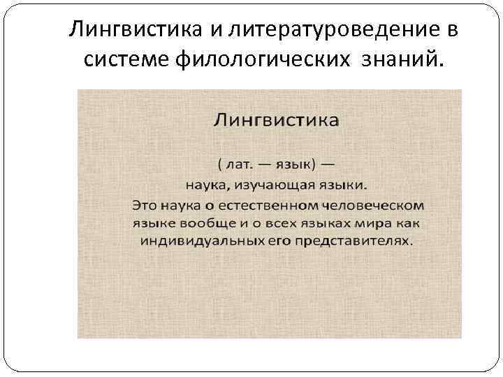 Лингвистика и литературоведение в системе филологических знаний. 