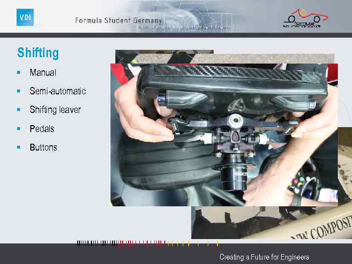 Shifting § Manual § Semi-automatic § Shifting leaver § Pedals § Buttons Creating a