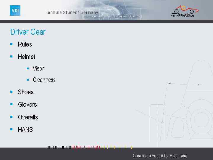 Driver Gear § Rules § Helmet § Visor § Cleanness § Shoes § Glovers
