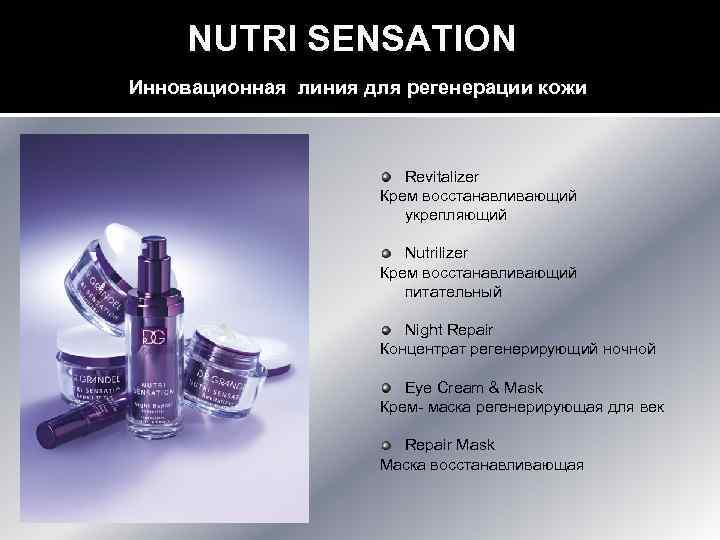 NUTRI SENSATION Инновационная линия для регенерации кожи Revitalizer Крем восстанавливающий укрепляющий Nutrilizer Крем восстанавливающий