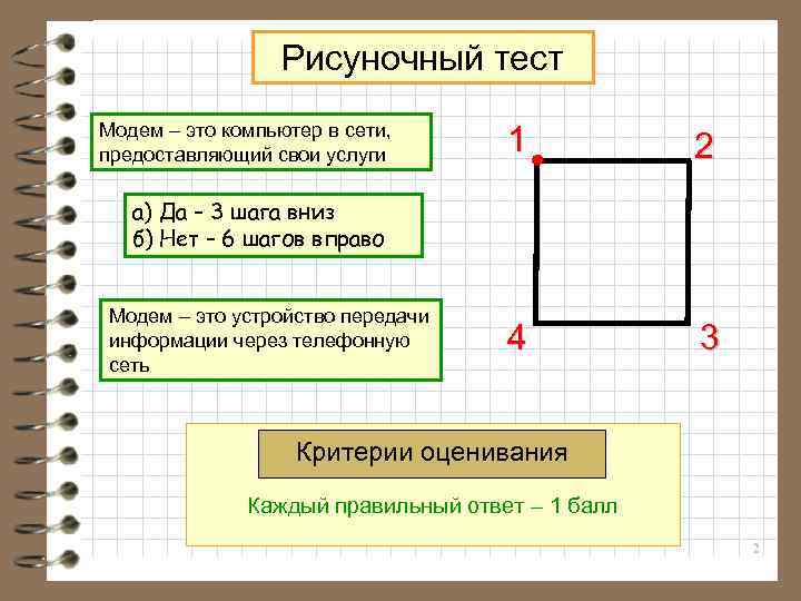 Рисуночный тест Модем – это компьютер в сети, предоставляющий свои услуги 1 2 4
