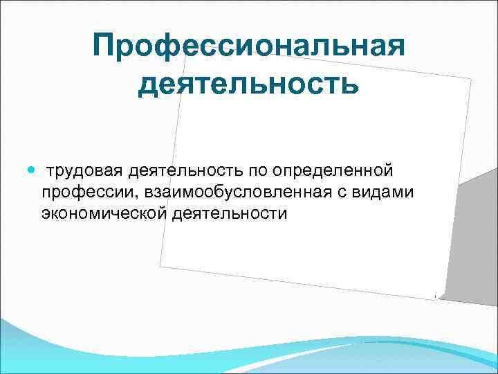 Профессиональная деятельность трудовая деятельность по определенной профессии, взаимообусловленная с видами экономической деятельности 