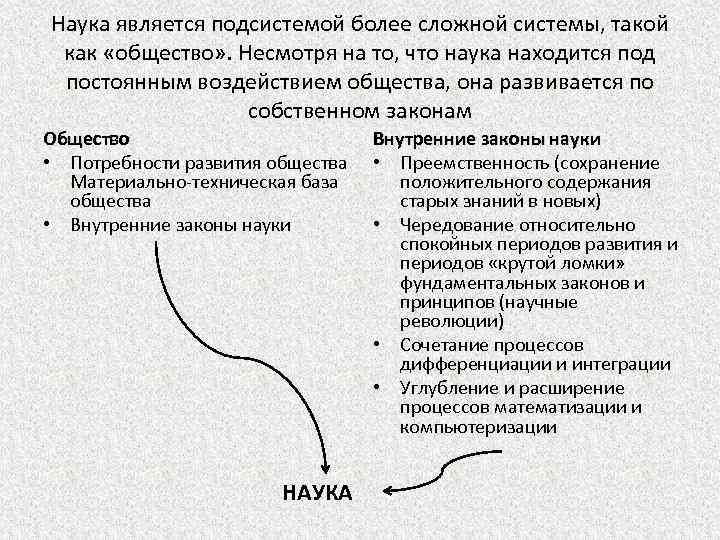 Наука является подсистемой более сложной системы, такой как «общество» . Несмотря на то, что