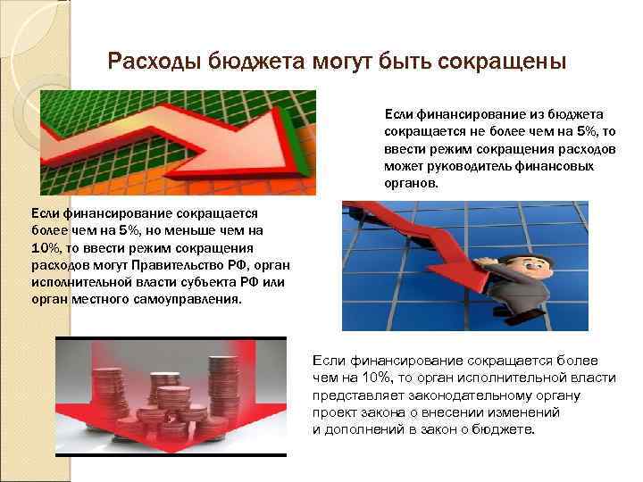 Расходы бюджета могут быть сокращены Если финансирование из бюджета сокращается не более чем на