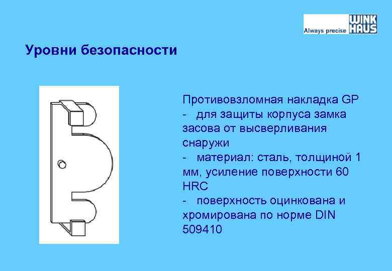 Уровни безопасности Противовзломная накладка GP - для защиты корпуса замка засова от высверливания снаружи