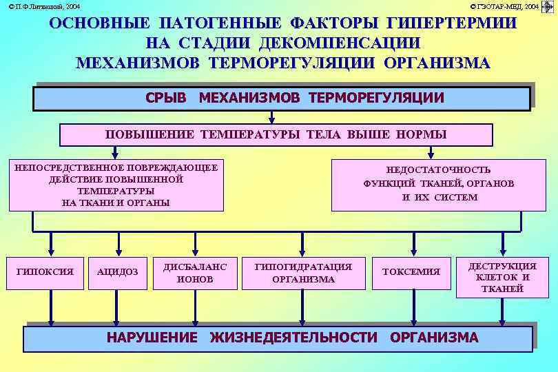 © П. Ф. Литвицкий, 2004 © ГЭОТАР-МЕД, 2004 ОСНОВНЫЕ ПАТОГЕННЫЕ ФАКТОРЫ ГИПЕРТЕРМИИ НА СТАДИИ