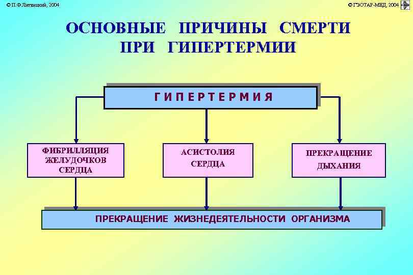 © П. Ф. Литвицкий, 2004 © ГЭОТАР-МЕД, 2004 ОСНОВНЫЕ ПРИЧИНЫ СМЕРТИ ПРИ ГИПЕРТЕРМИЯ ФИБРИЛЛЯЦИЯ