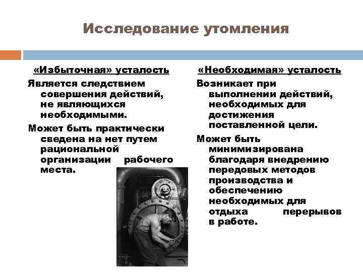 Исследование утомления «Избыточная» усталость Является следствием совершения действий, не являющихся необходимыми. Может быть практически