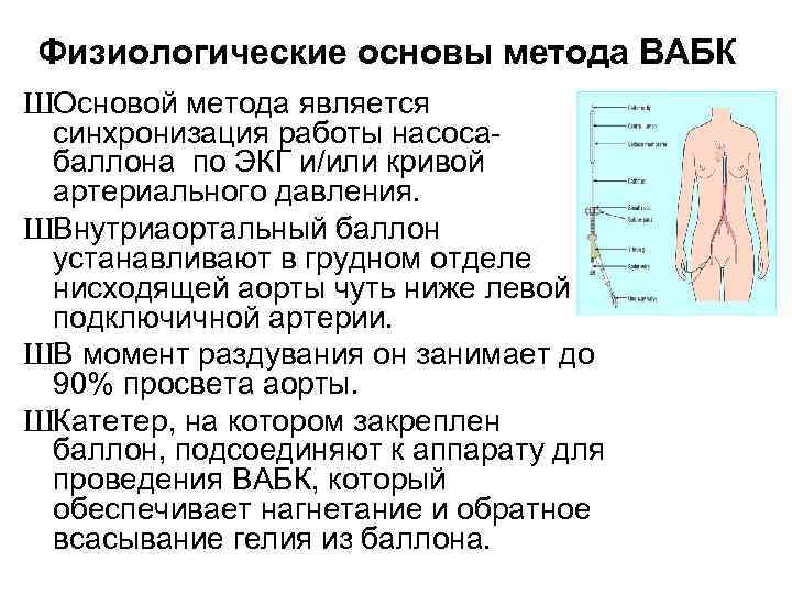 Физиологические основы метода ВАБК ШОсновой метода является синхронизация работы насоса баллона по ЭКГ и/или