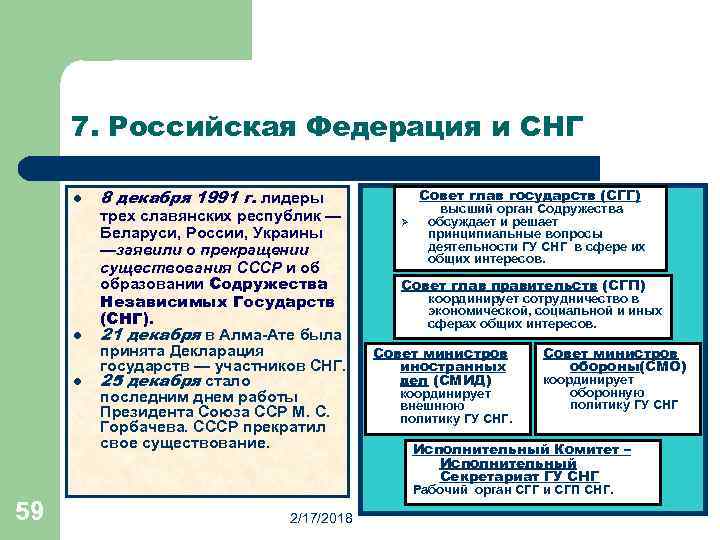 7. Российская Федерация и СНГ l l l 8 декабря 1991 г. лидеры трех