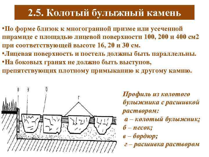 2. 5. Колотый булыжный камень • По форме близок к многогранной призме или усеченной