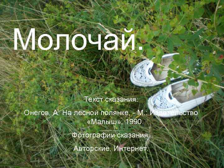 Молочай. Текст сказания: Онегов, А. На лесной полянке, - М. : Издательство «Малыш» ,