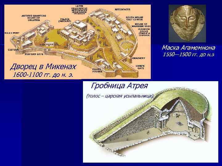 Маска Агамемнона 1550— 1500 гг. до н. э Дворец в Микенах 1600 -1100 гг.