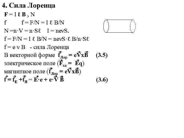 4. Сила Лоренца F=IℓB, N f f = F/N = I ℓ B/N N