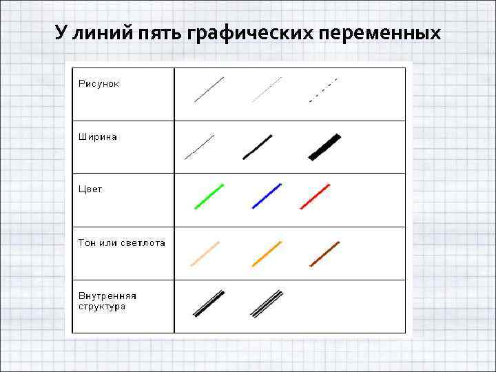 У линий пять графических переменных 