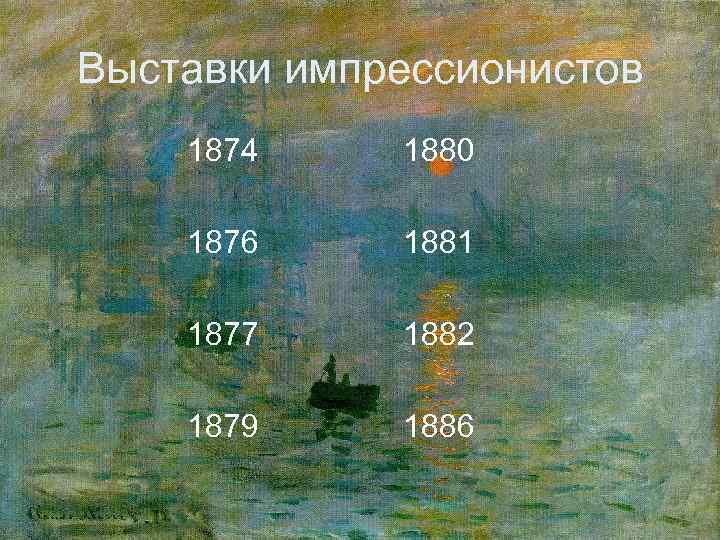 Выставки импрессионистов 1874 1880 1876 1881 1877 1882 1879 1886 