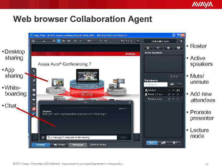 Web browser Collaboration Agent • Desktop sharing • App sharing • Whiteboarding • Chat