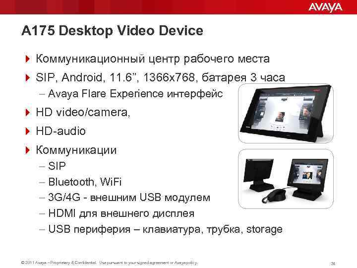 A 175 Desktop Video Device 4 Коммуникационный центр рабочего места 4 SIP, Android, 11.