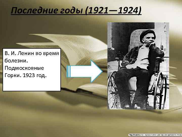 Последние годы (1921— 1924) В. И. Ленин во время болезни. Подмосковные Горки. 1923 год.