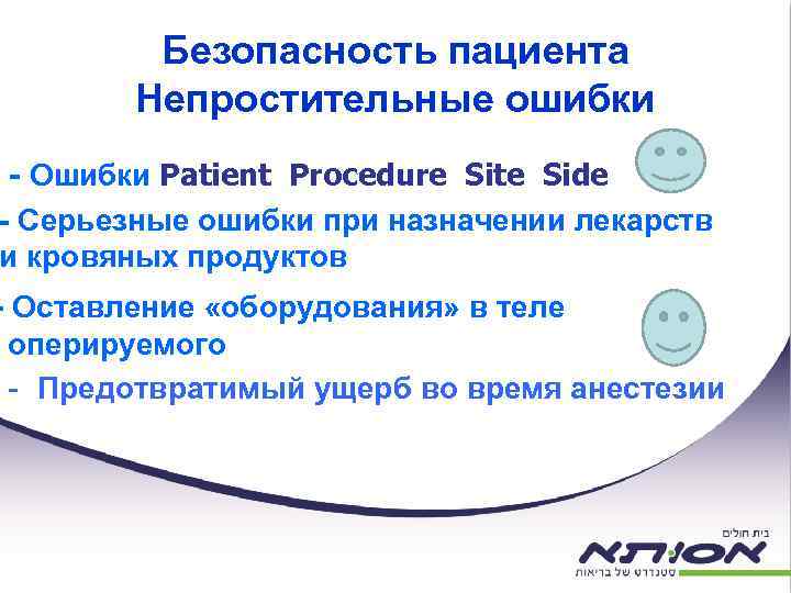 Безопасность пациента Непростительные ошибки - Ошибки Patient Procedure Site Side - Серьезные ошибки при