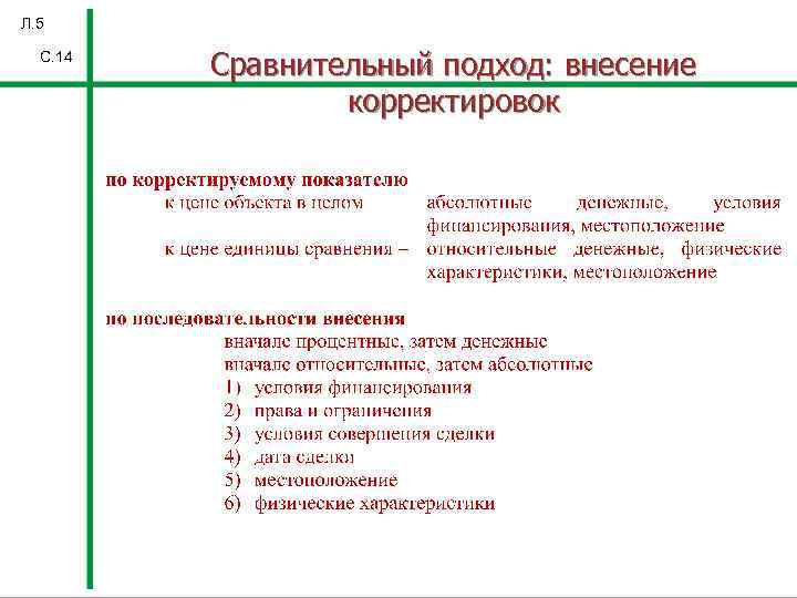 Л. 5 С. 14 Сравнительный подход: внесение корректировок 