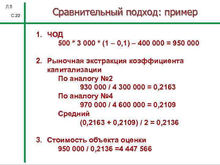 Л. 5 С. 22 Сравнительный подход: пример 1. ЧОД 500 * 3 000 *