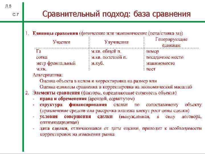 Л. 5 С. 7 Сравнительный подход: база сравнения 