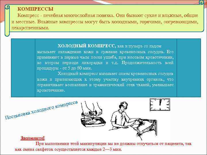 КОМПРЕССЫ Компресс лечебная многослойная повязка. Они бывают сухие и влажные, общие и местные. Влажные