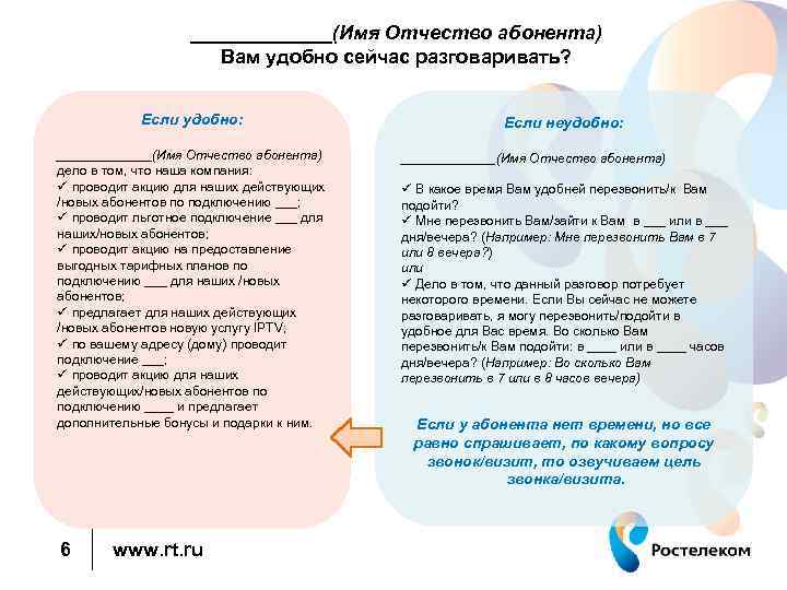 _______(Имя Отчество абонента) Вам удобно сейчас разговаривать? Если удобно: _______(Имя Отчество абонента) дело в