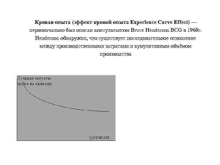 Кривая опыта (эффект кривой опыта Experience Curve Effect) — первоначально был описан консультантом Bruce