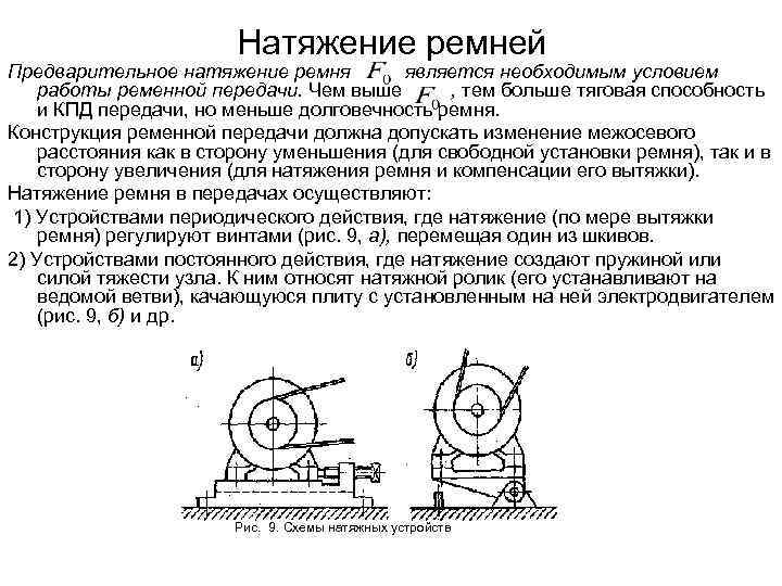 Натяжение ремней Предварительное натяжение ремня является необходимым условием работы ременной передачи. Чем выше ,