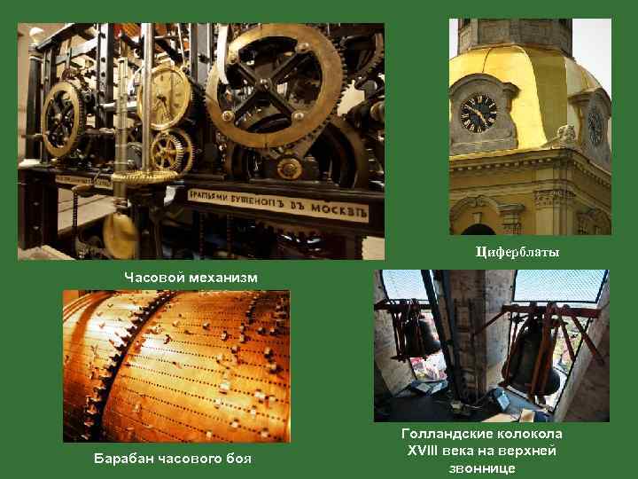 Циферблаты Часовой механизм Барабан часового боя Голландские колокола XVIII века на верхней звоннице 