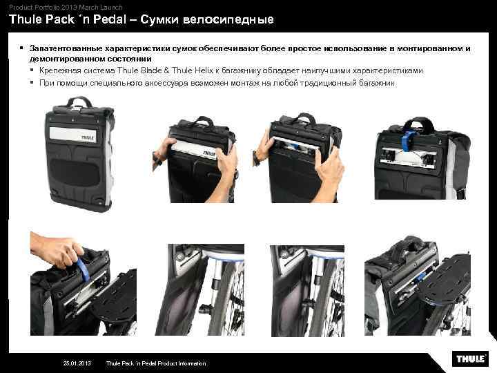 Product Portfolio 2013 March Launch Thule Pack ´n Pedal – Сумки велосипедные § Запатентованные